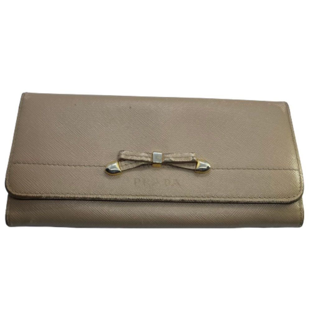 Authentic Prada Milano Tan Saffiano Leather Long Wallet **FLAWS**